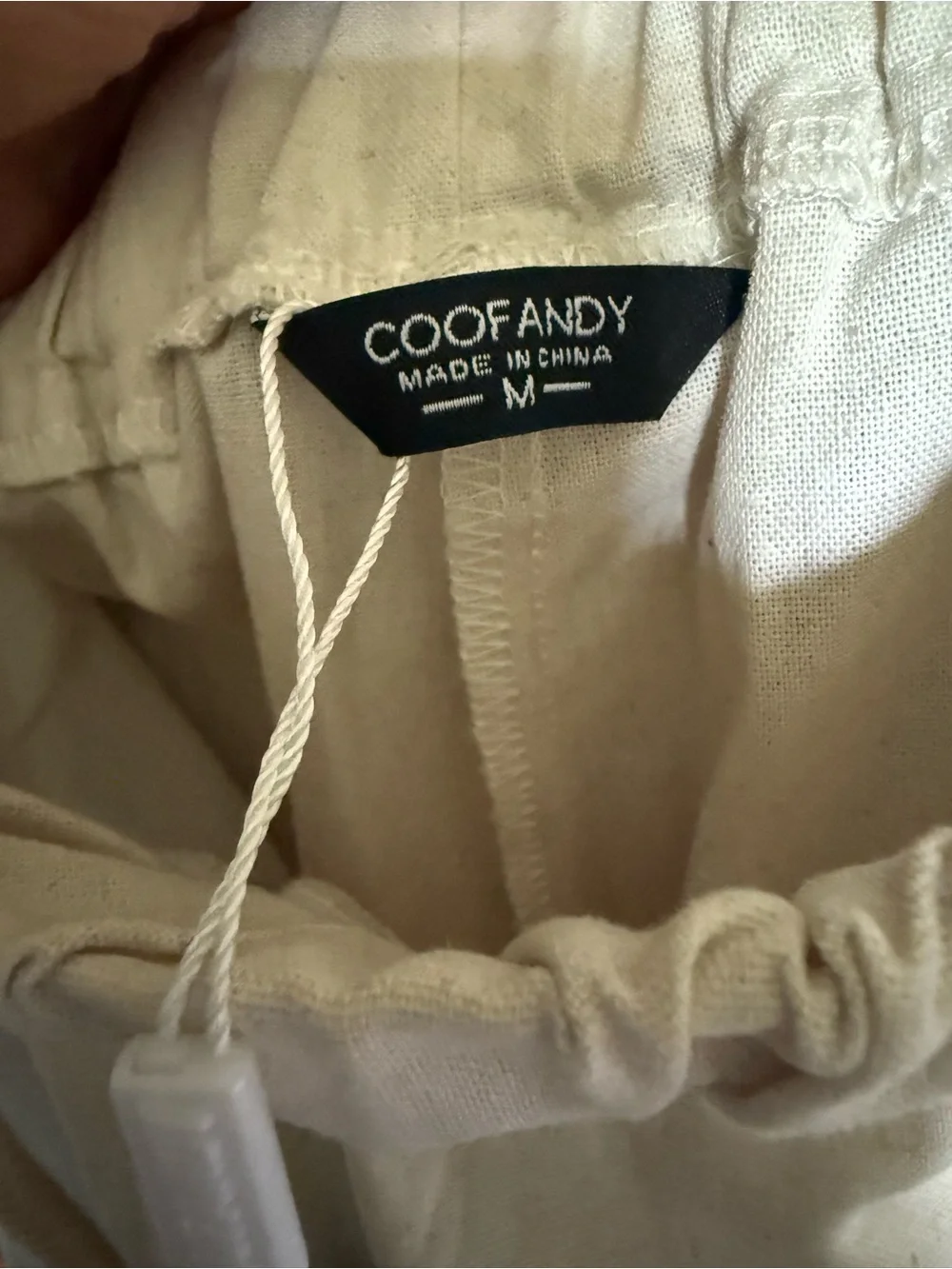 CoofAndy Men's medium Oatmeal Cream Drawstring beach pants Elastic Waist
